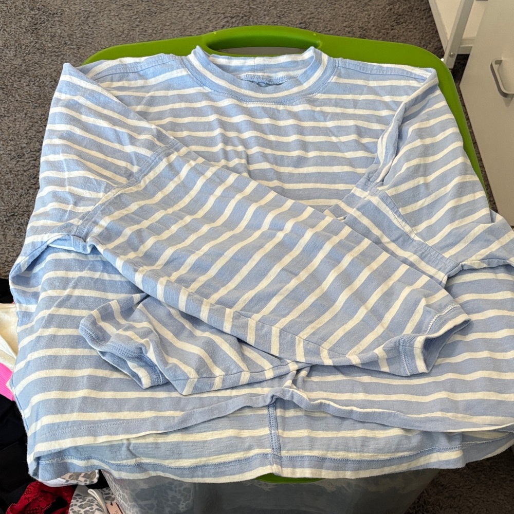 aerie Light Blue and White Striped Long Sleeve Tee